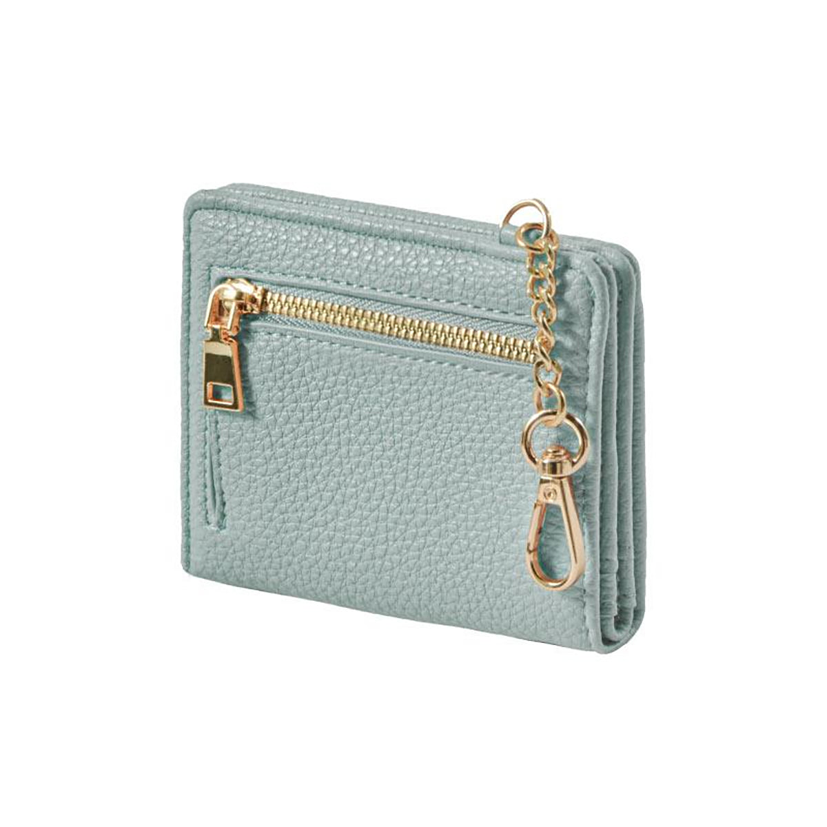 スリムミニウォレット コイン収納つきパスケース カード9枚収納・お札も入るミニ財布・PUレザー製・チェーン付き スモーキーブルー