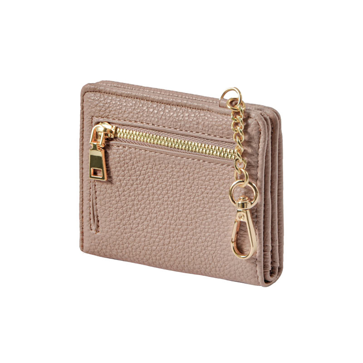 スリムミニウォレット コイン収納つきパスケース カード9枚収納・お札も入るミニ財布・PUレザー製・チェーン付き スモーキーピンク