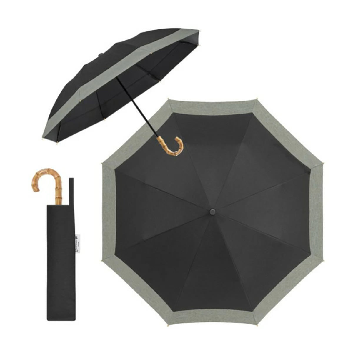 自動開閉 折りたたみ傘 晴雨兼用 遮光100％ UVカット 軽量 耐風 (ブラック×杢グレージュ)