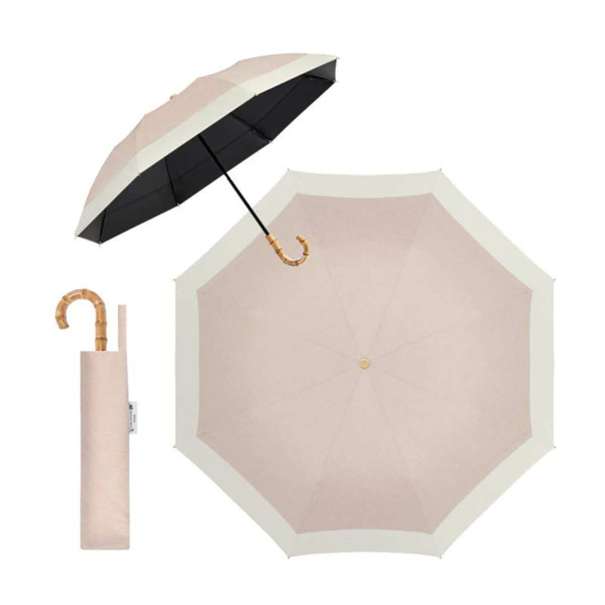 自動開閉 折りたたみ傘 晴雨兼用 遮光100％ UVカット 軽量 耐風 (杢コーラル×アイボリー)