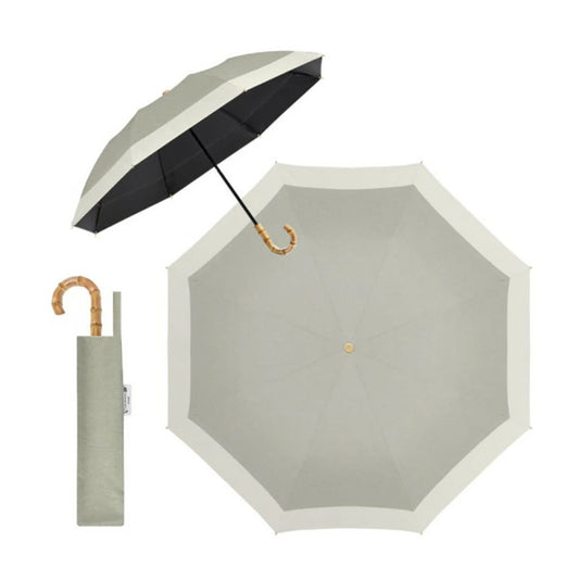 自動開閉 折りたたみ傘 晴雨兼用 遮光100％ UVカット 軽量 耐風 (杢グレージュ×アイボリー)
