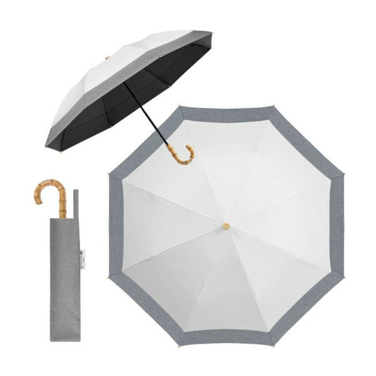 自動開閉 折りたたみ傘 晴雨兼用 遮光100％ UVカット 軽量 耐風 (ホワイト×杢グレー)