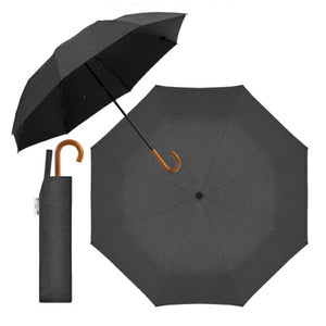 自動開閉 折りたたみ傘 晴雨兼用 UVカット 木目調グリップ 軽量 耐風 (杢ブラック)