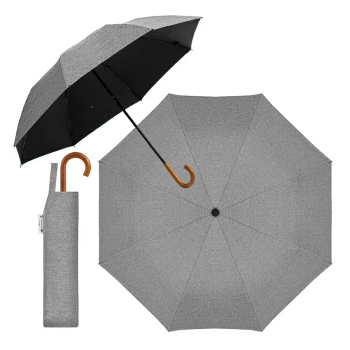 自動開閉 折りたたみ傘 晴雨兼用 UVカット 木目調グリップ 軽量 耐風 (杢グレー)