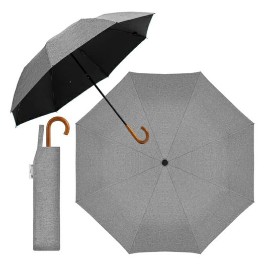 自動開閉 折りたたみ傘 晴雨兼用 UVカット 木目調グリップ 軽量 耐風 (杢グレー)