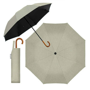 自動開閉 折りたたみ傘 晴雨兼用 UVカット 木目調グリップ 軽量 耐風 (杢グレージュ)