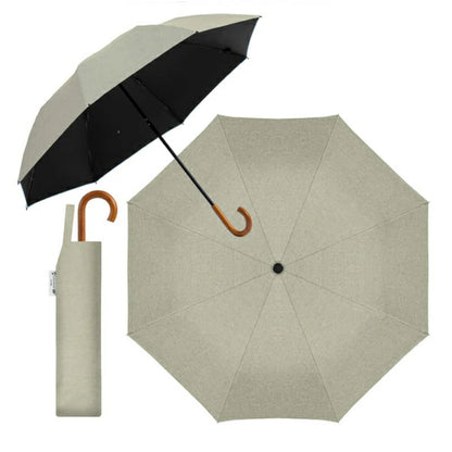 自動開閉 折りたたみ傘 晴雨兼用 UVカット 木目調グリップ 軽量 耐風 (杢グレージュ)