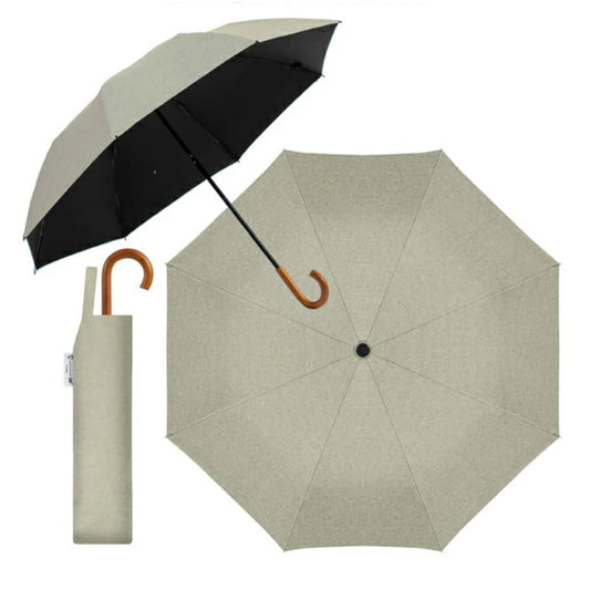 自動開閉 折りたたみ傘 晴雨兼用 UVカット 木目調グリップ 軽量 耐風 (杢グレージュ)