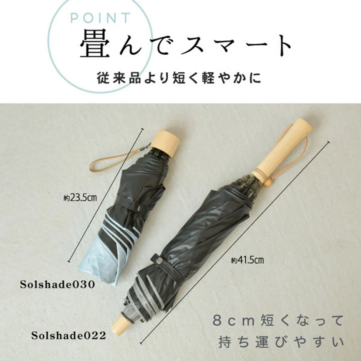 超軽量 折りたたみ傘 晴雨兼用 UV対策 天然木グリップ 2WAY収納 カラビナ付き (杢コーラル)