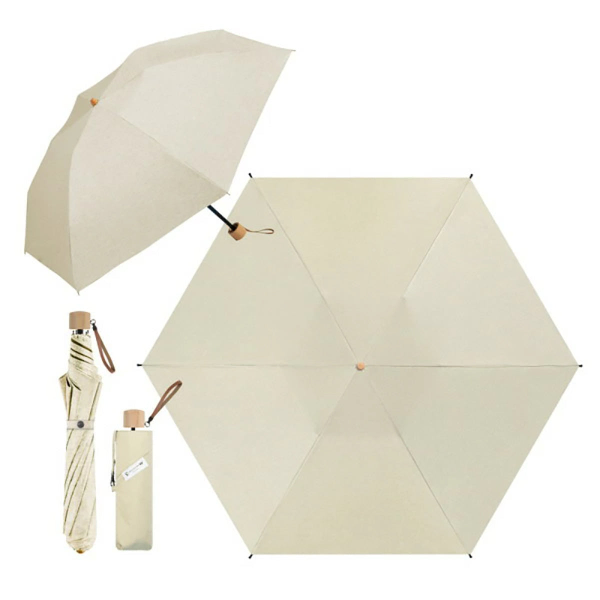 超軽量 折りたたみ傘 晴雨兼用 UV対策 天然木グリップ 2WAY収納 カラビナ付き (杢スキン)