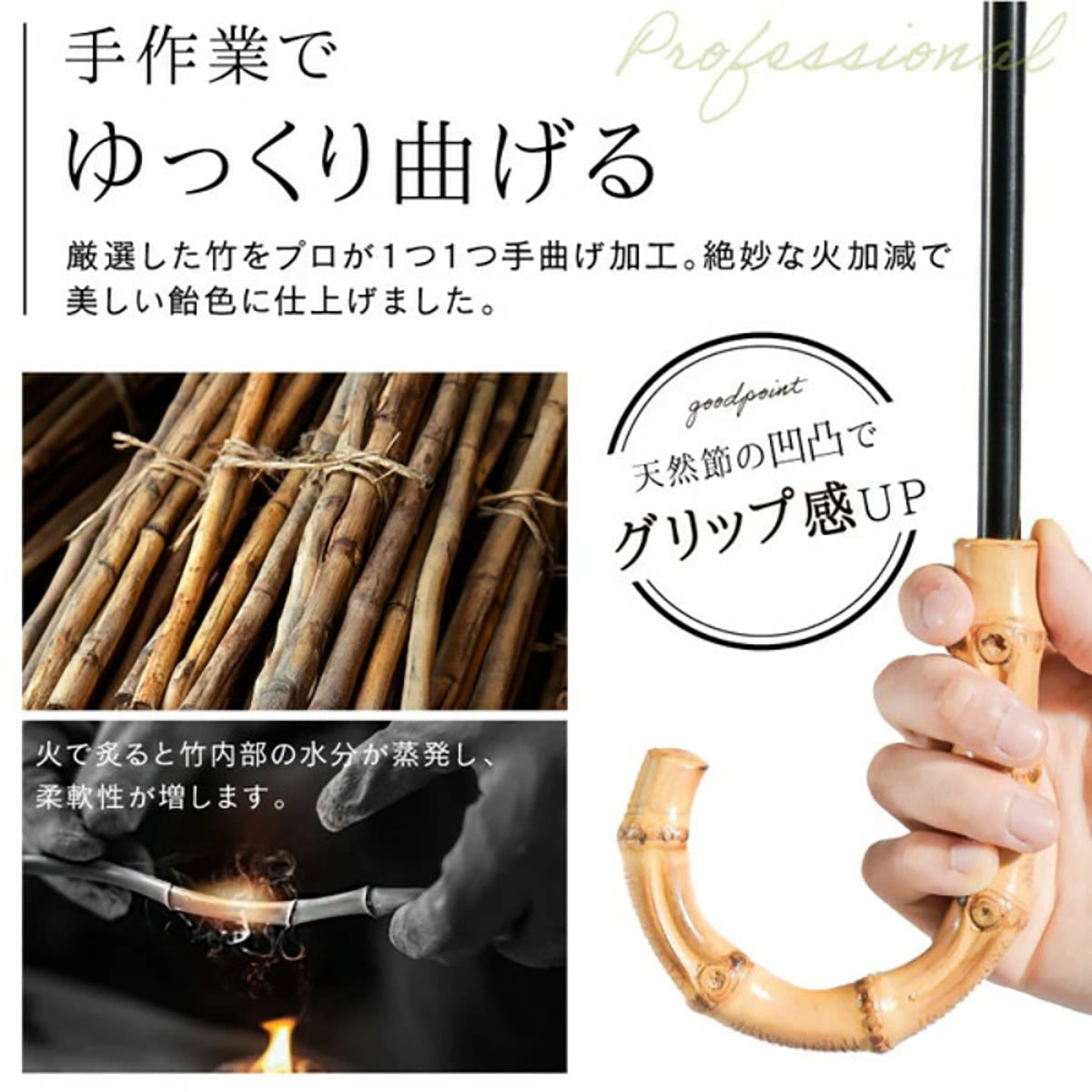 晴雨兼用 折りたたみ傘 軽量260g 遮光100％ 耐風 天然木グリップ（ホワイト×杢グレー）