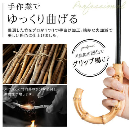 晴雨兼用 折りたたみ傘 軽量260g 遮光100％ 耐風 天然木グリップ（ホワイト×杢グレー）