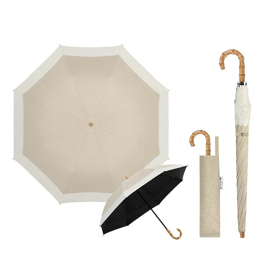 晴雨兼用 折りたたみ傘 軽量260g 遮光100％ 耐風 天然木グリップ（杢スキン）