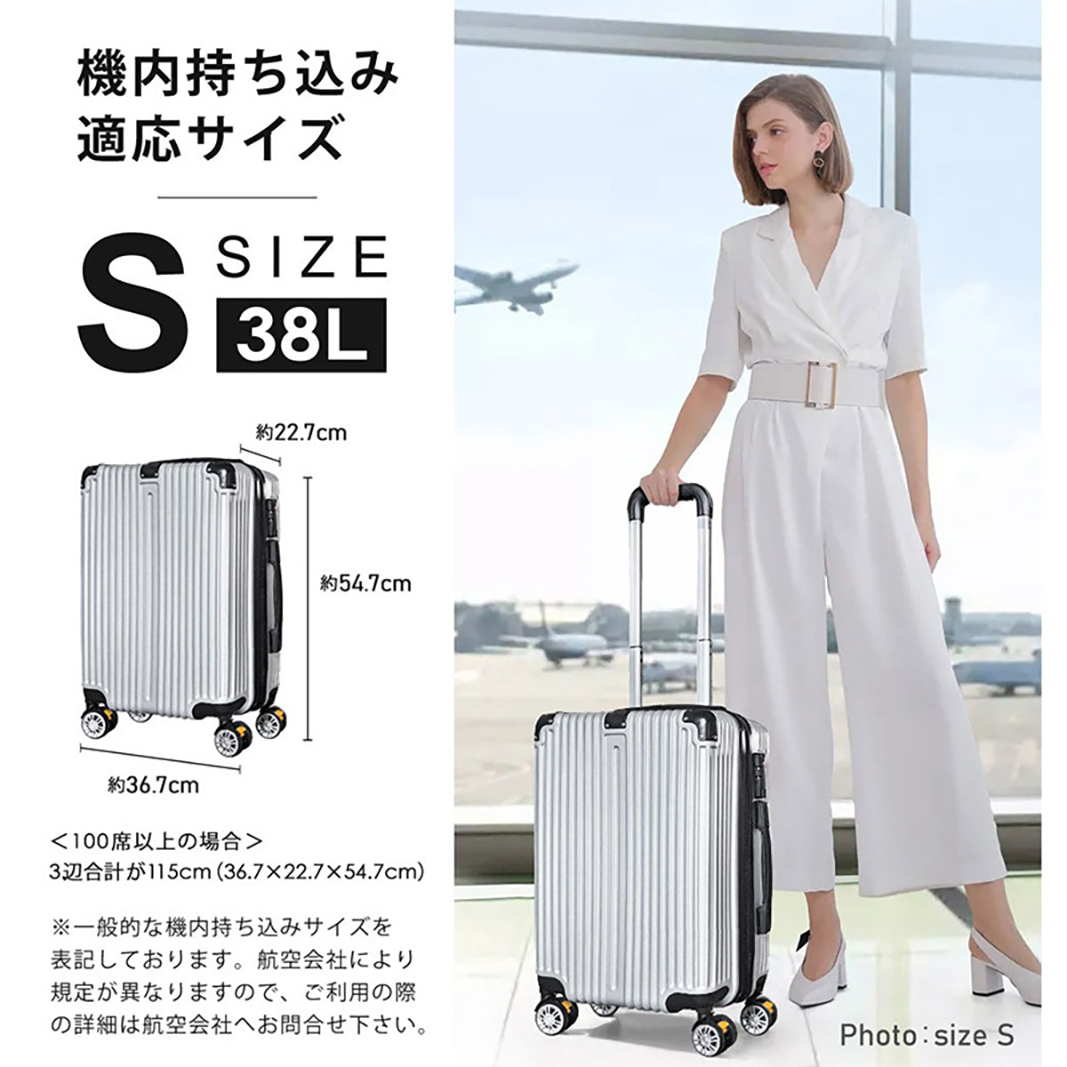 スーツケース 38L相当 Sサイズ ストッパー付き 機内持ち込み可 1泊～3泊 シルバー SunRuck
