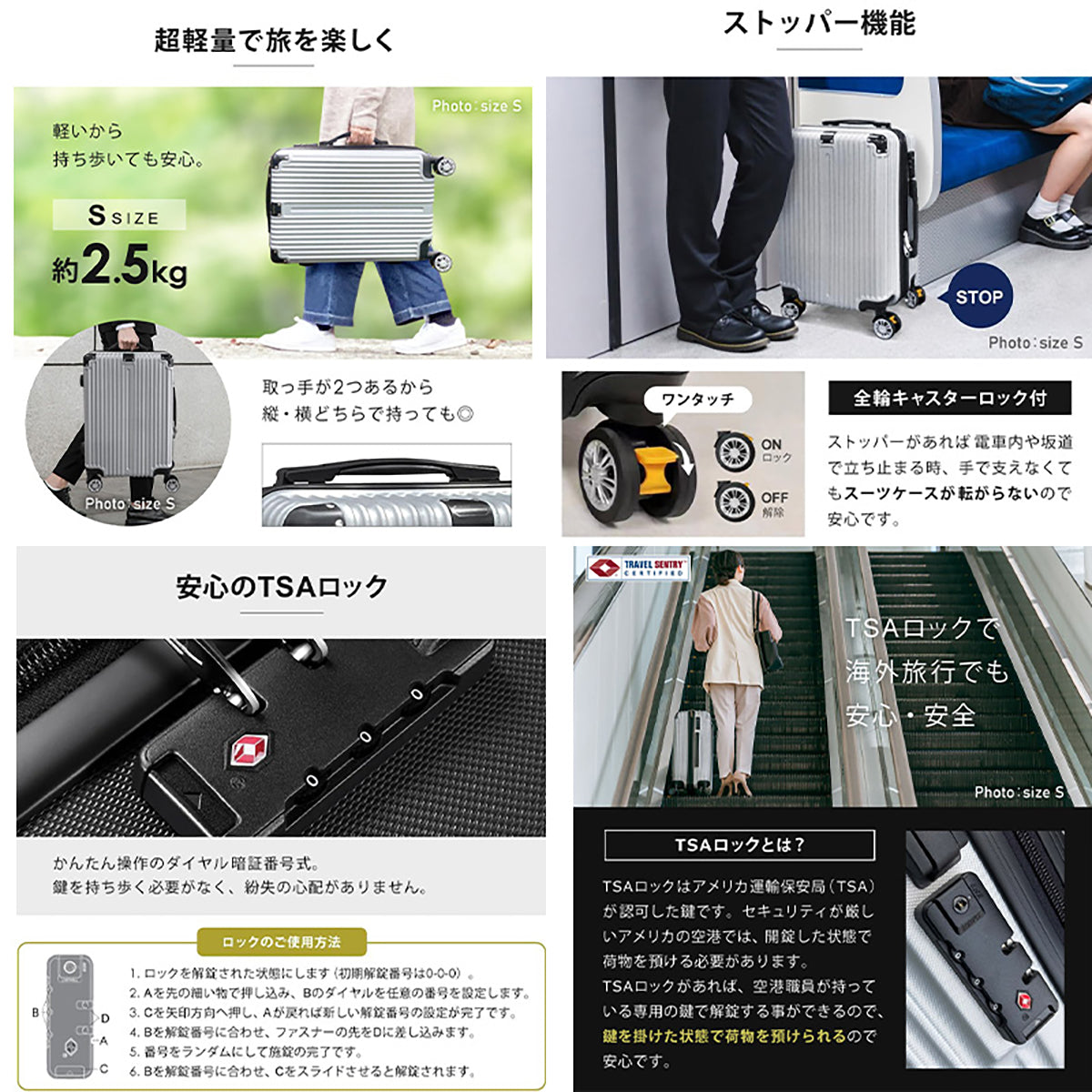 スーツケース 38L相当 Sサイズ ストッパー付き 機内持ち込み可 1泊～3