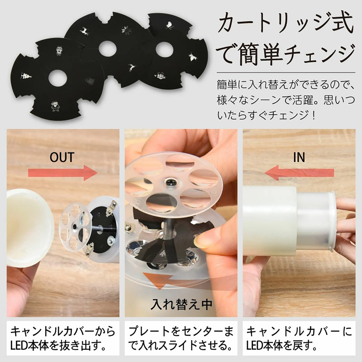 LUFINE ルフィネ 008 LED キャンドル ライト プロジェクションライト イルミネーションライト 1台で3役  イルミネーション 投影可