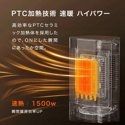enetanpo セラミックミニヒーター ET-20 速暖 省エネ 静音設計の小型ヒーター リモコン付き 安全自動オフ 首振り機能搭載