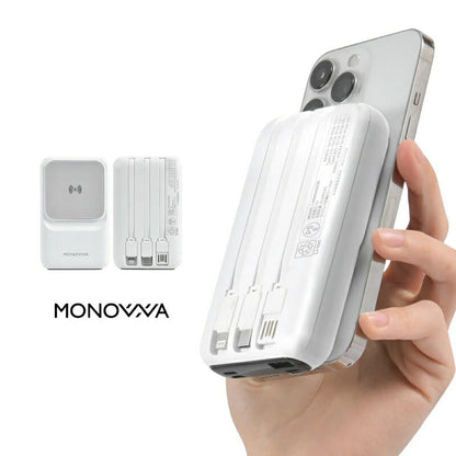 バッテリー ホワイト モバイルバッテリー 10000mAh 大容量 軽量 小型 マグネット付き 急速充電 ワイヤレス対応 Type-C USB出力 残量表示 PSE認証 スマホ充電器