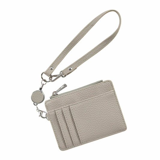 リール付きICカードケース ピーチグレー パスケース カードケース 小物入れ 小銭入れ ストラップ付き 伸びるリール 伸縮リール レディース 軽量 コンパクト 高見え おしゃれ かわいい シンプル PUレザー 合成皮革 ファスナーポケット付き キーホルダー付き 紛失防止 通勤 通学 旅行 ギフト プレゼント 入学式 卒業式 社会人 新生活 カジュアル フォーマル bonbonheur ボンボヌール bon021 バッグに取り付け リールストラップ
