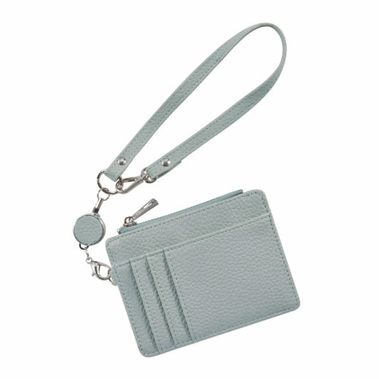 リール付きICカードケース スモーキーブルー パスケース カードケース 小物入れ 小銭入れ ストラップ付き 伸びるリール 伸縮リール レディース 軽量 コンパクト 高見え おしゃれ かわいい シンプル PUレザー 合成皮革 ファスナーポケット付き キーホルダー付き 紛失防止 通勤 通学 旅行 ギフト プレゼント 入学式 卒業式 社会人 新生活 カジュアル フォーマル bonbonheur ボンボヌール bon021 バッグに取り付け リールストラップ