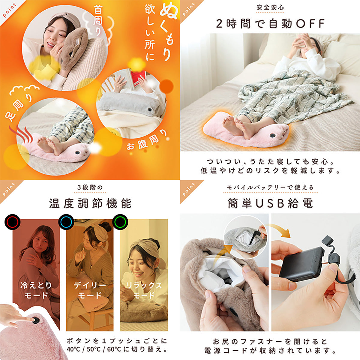 ENETANPO グラフェン ホットウォーマー クッション型 USBヒーター 3段階温度 2時間自動オフ 洗えるカバー 軽量 カーキ