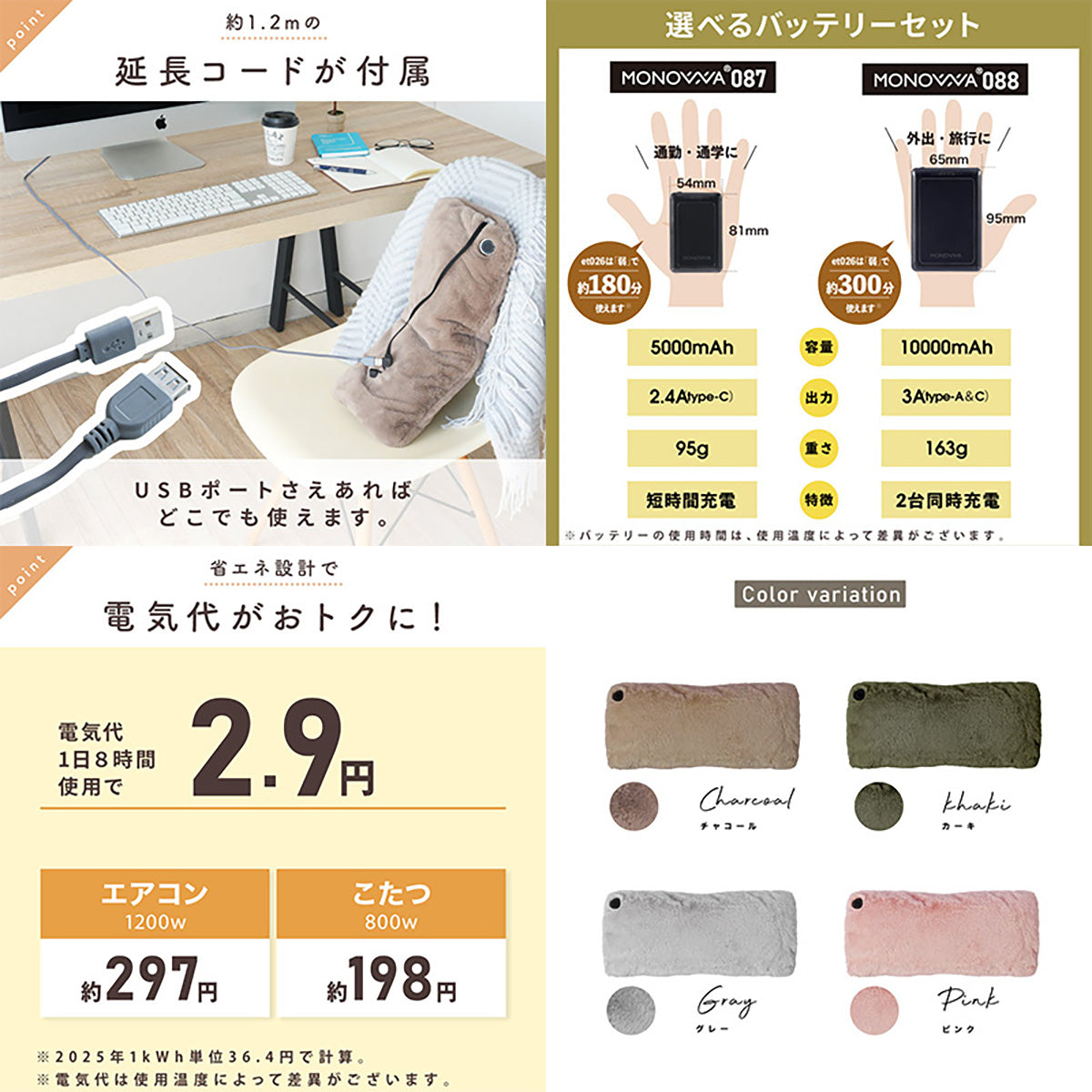 ENETANPO グラフェン ホットウォーマー クッション型 USBヒーター 3段階温度 2時間自動オフ 洗えるカバー 軽量 ピンク