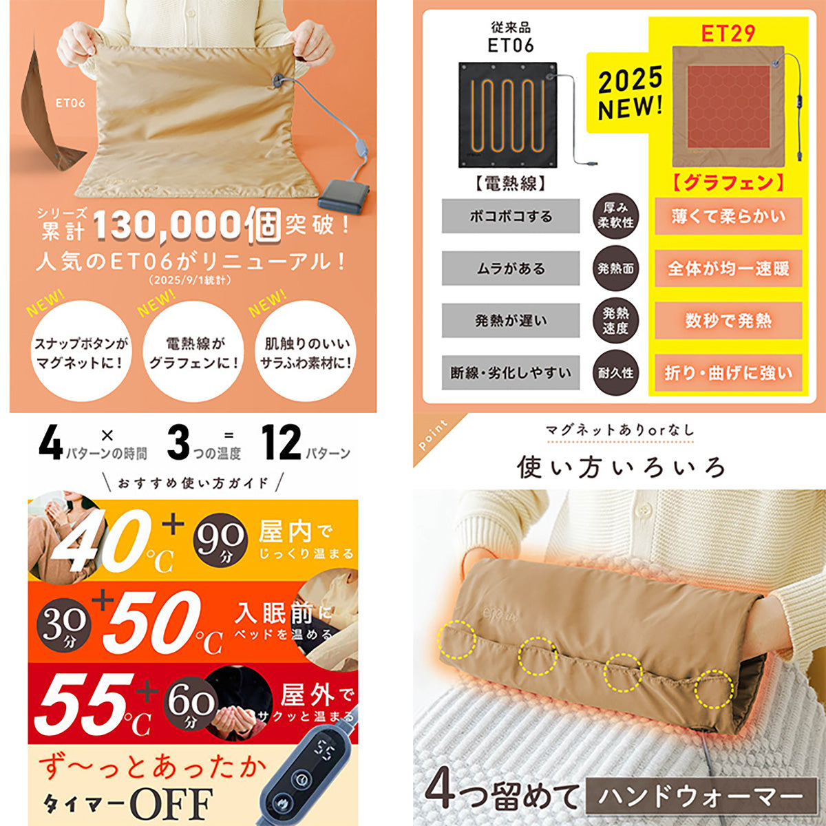 ENETANPO USB シートヒーター 超薄型 2mm 軽量 約90g 3段階温度 タイマー付 マグネット着脱 専用ケース付 ベージュ