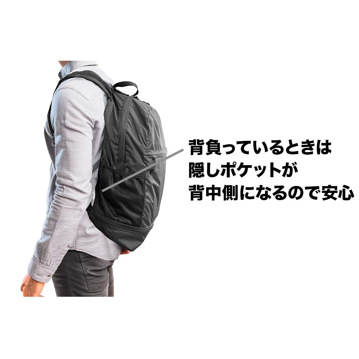 手のひらサイズになる折り畳みリュック　カーキ