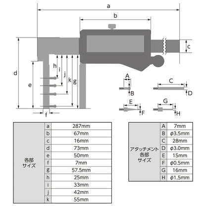 デジタルノギス　ネック測定　200mm　防塵防水