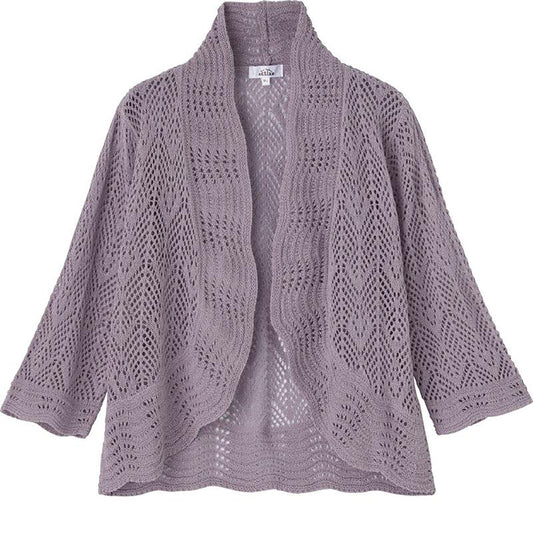 ニット透かし編みボレロ パープル Ｍ～Ｌ/LL