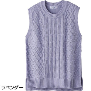 ニット綿混かぶりベスト ラベンダー Ｍ～Ｌ