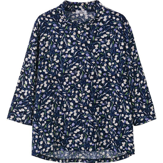 7分袖後ろ長めＴシャツ コン Ｍ～Ｌ/LL/3L