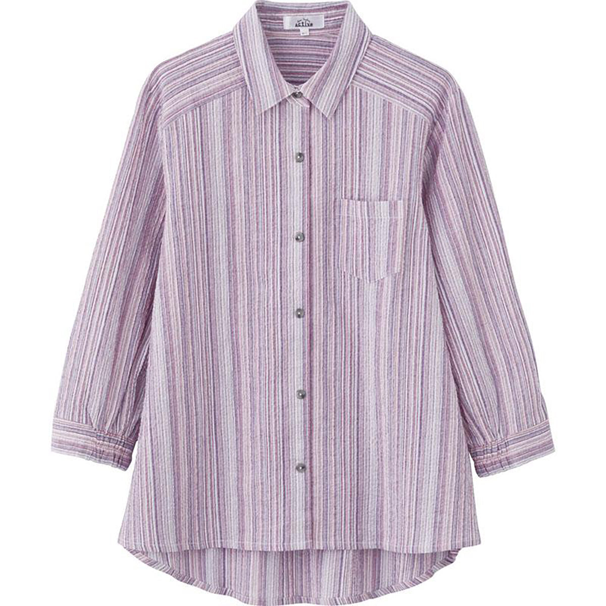 7分袖スナップ釦ブラウス パープル M～L/LL