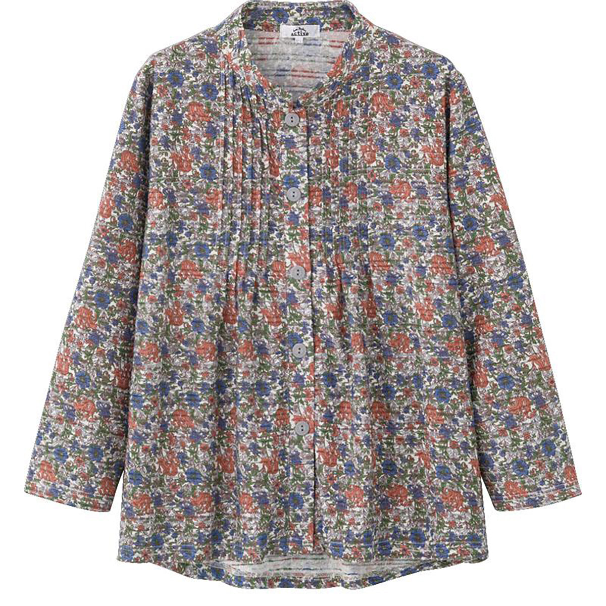 長袖 ワンタッチテープピンタックブラウス オレンジ S/M～L/LL/3L