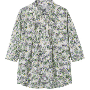 7分袖ワンタッチテープピンタックブラウス グリーン S/M～L/LL/3L