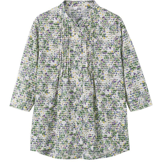 7分袖ワンタッチテープピンタックブラウス グリーン S/M～L/LL/3L