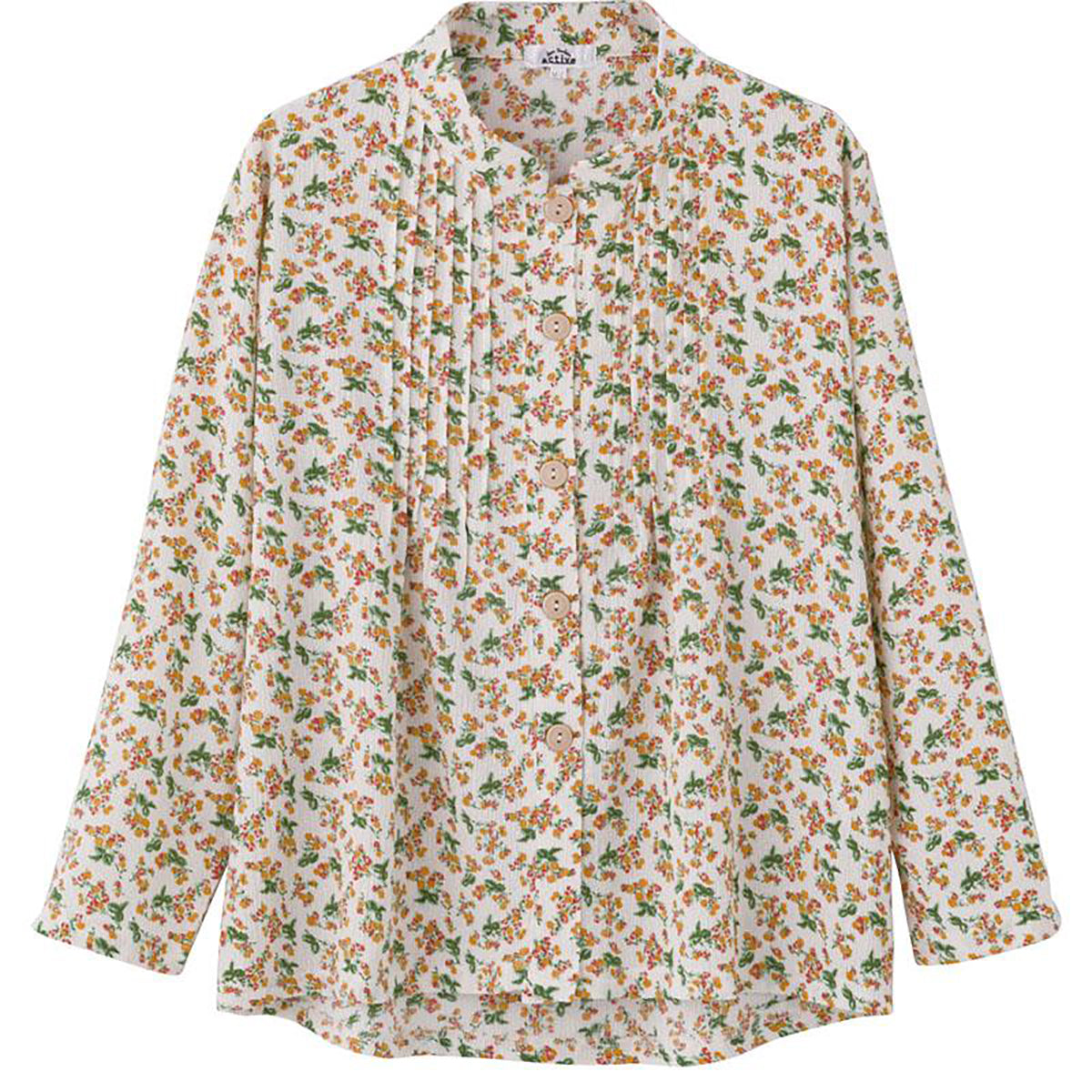 長袖 斜め釦ホールピンタックブラウス オレンジ S/M～L/LL/3L