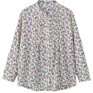 長袖 斜め釦ホールピンタックブラウス パープル S/M～L/LL/3L