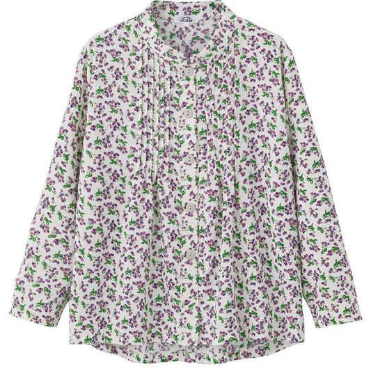 長袖 斜め釦ホールピンタックブラウス パープル S/M～L/LL/3L