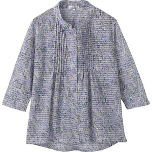 7分袖斜め釦ホールピンタックブラウス ブルー S/M～L/LL/3L