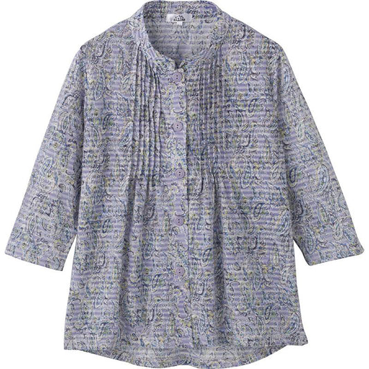 7分袖斜め釦ホールピンタックブラウス ブルー S/M～L/LL/3L