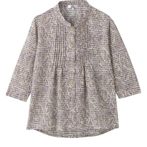 7分袖斜め釦ホールピンタックブラウス グレーパープル S/M～L/LL/3L