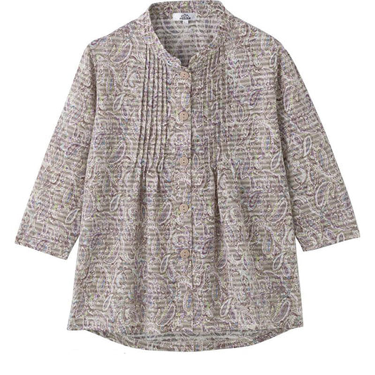 7分袖斜め釦ホールピンタックブラウス グレーパープル S/M～L/LL/3L