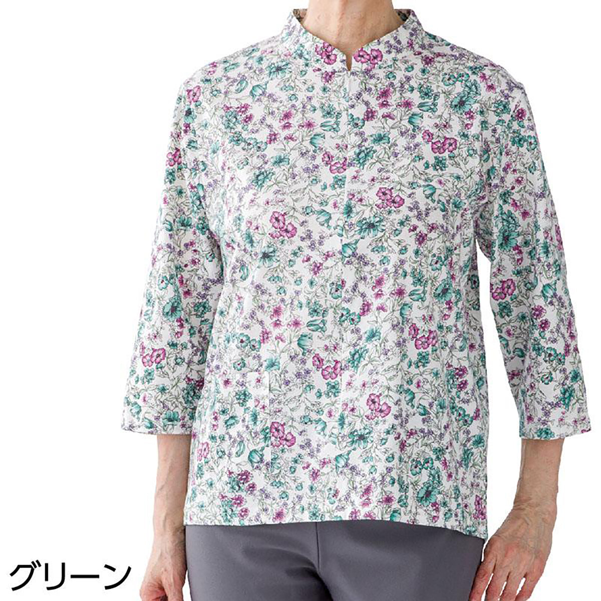 7分袖ロングファスナーＴシャツ ローズ M～L/LL