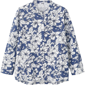 長袖 前開きＴシャツ ブルー M～L/LL