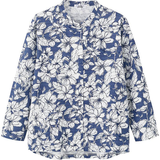 長袖 前開きＴシャツ ブルー M～L/LL