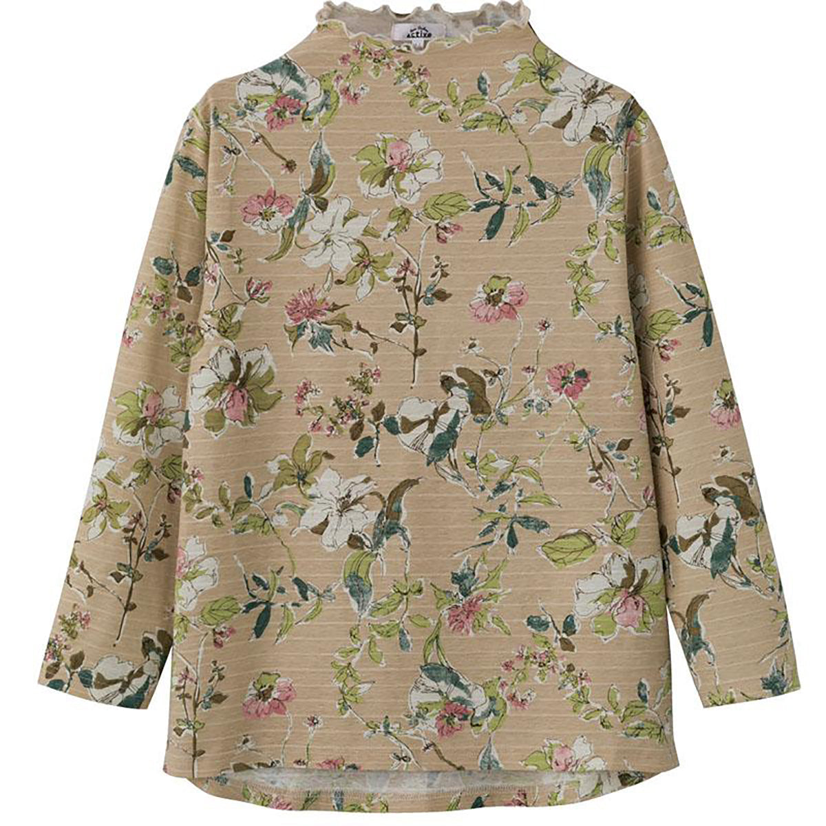 長袖 後ろ長めＴシャツ ベージュ S/M～L/LL/3L