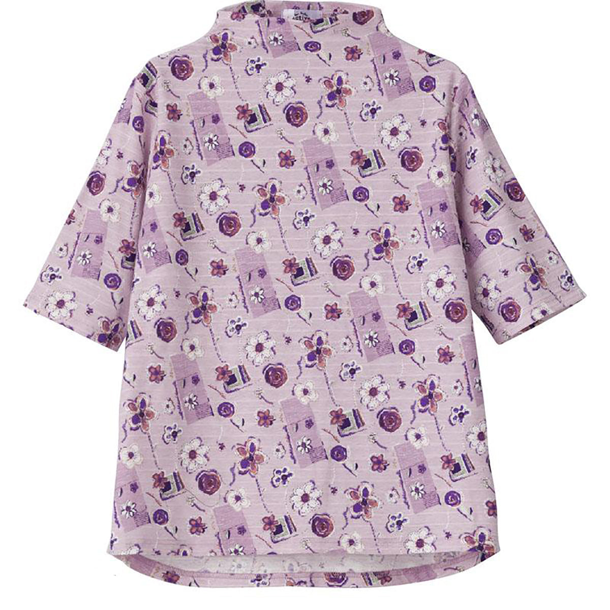 5分袖後ろ長めＴシャツ パープル M～L/LL