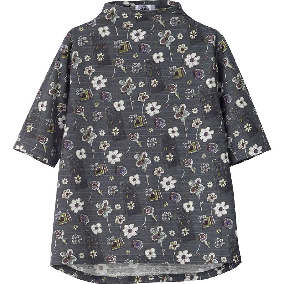 5分袖後ろ長めＴシャツ グレー　 M～L/LL