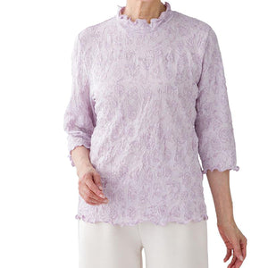 7分袖背中ゆったり着心地Ｔシャツ パープル Ｍ/L